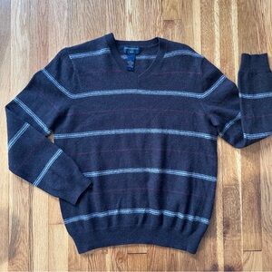 Banana Republic Boys Youth Large Brown 100% Merino Wool Sweater Striped V-Neck